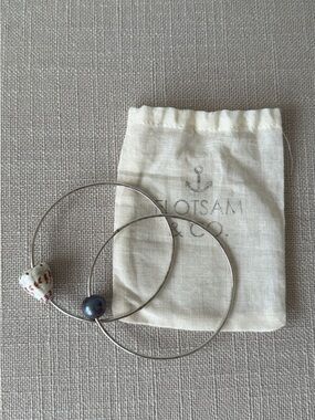 SET OF TWO Sterling Silver 8” Bangle (Shell, Tahitian Pearl)